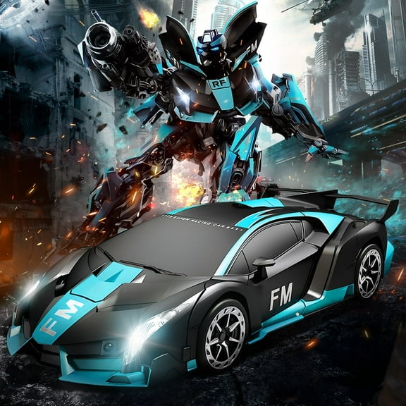 Remote Control Car, POPO RC Cars LED Light,One-Button Transforming, 360° Rotation Drifting, 1:18 RC Car Toy Gift for Kids,Blue