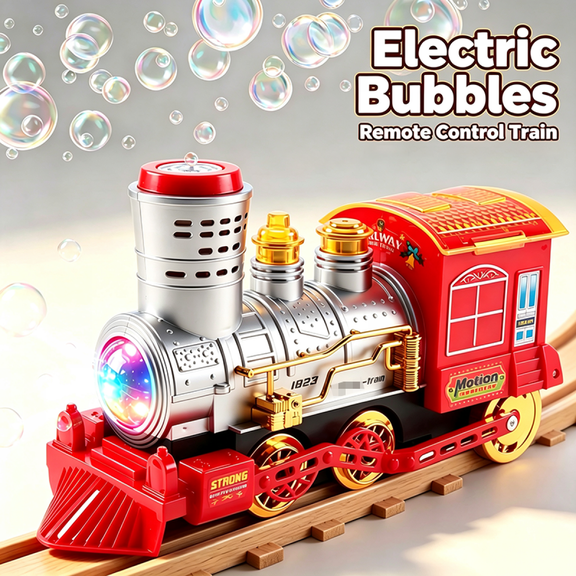 RC Christmas Train Toy Bubbles Machine, Bubble Maker with Lights & Sounds for 14+ Gifts