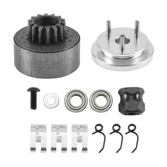 RC Clutch Bell 14T Gear Bearing Clutch Shoes Springs Cone&Engine Nut Flywheel Assembly for 1/8 RC Model Nitro Car metal Random,1 set * Flywheel Assembly Set