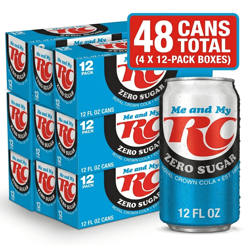 RC Cola Zero Sugar 12oz Cans 48 Pack Diet Soda Zero Calorie Bulk
