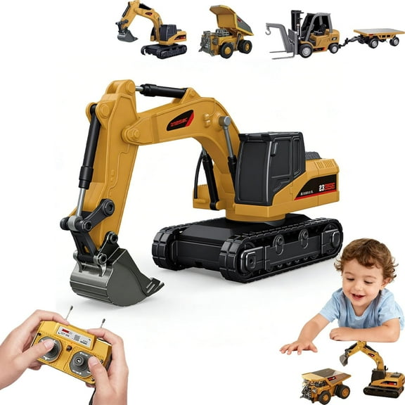 RC Construction Vehicle Set, 1:64 Alloy Mini Remote Control Construction Vehicles with Forklift, Excavator, and Dump Truck, Multi-Channel RC Engineering Toy Set