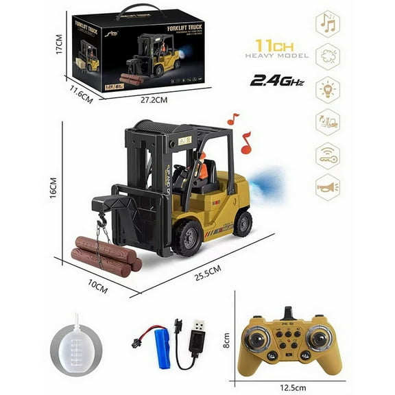 RC Crane Truck, Remote Control Crane, Full Function Forklift RC Construction Toys Car,Spray, Light, Fork Crane Truck Toy Gifts for Kids 6+