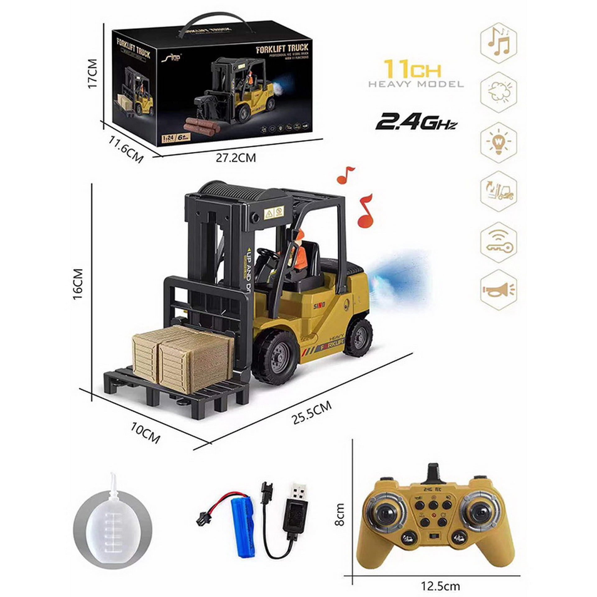 RC Crane Truck, Remote Control Crane, Full Function Forklift RC Construction Toys Car,Spray, Light, Fork Crane Truck Toy Gifts for Kids 6+
