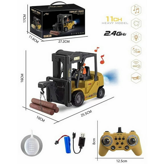 RC Crane Truck, Remote Control Crane, Full Function Forklift RC Construction Toys Car,Spray, Light, Fork Crane Truck Toy Gifts for Kids 6+