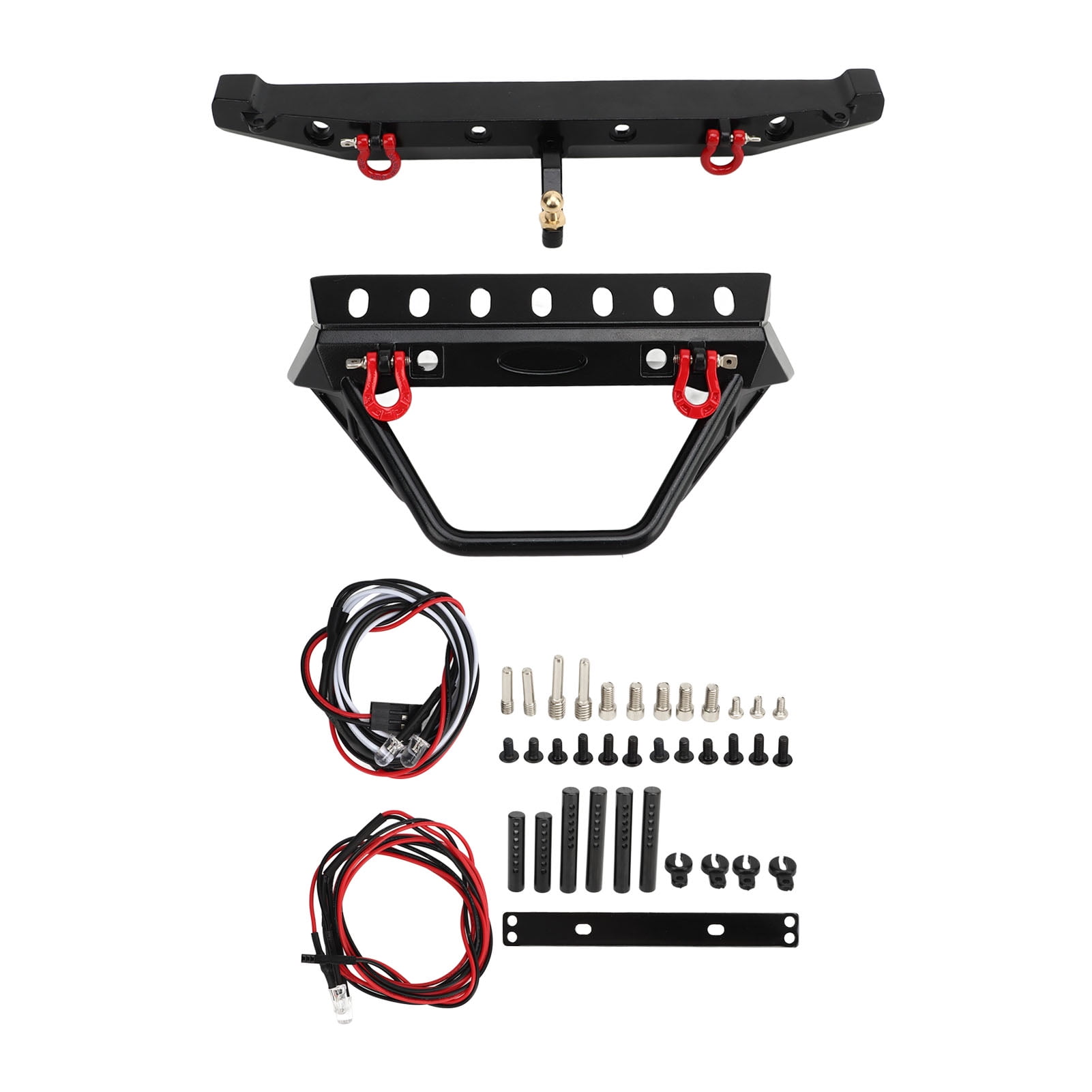 RC Crawler Bumper Black Front and Rear Bumper with Winch Mount Shackles LED Lights for Axial