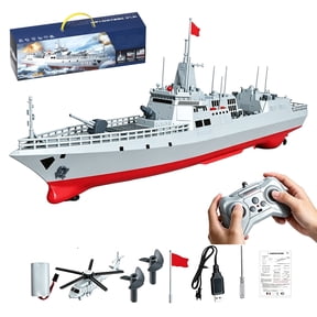 RC Destroyer Boat 2.4GHz Water Spray, Military Gray, 1-Battery