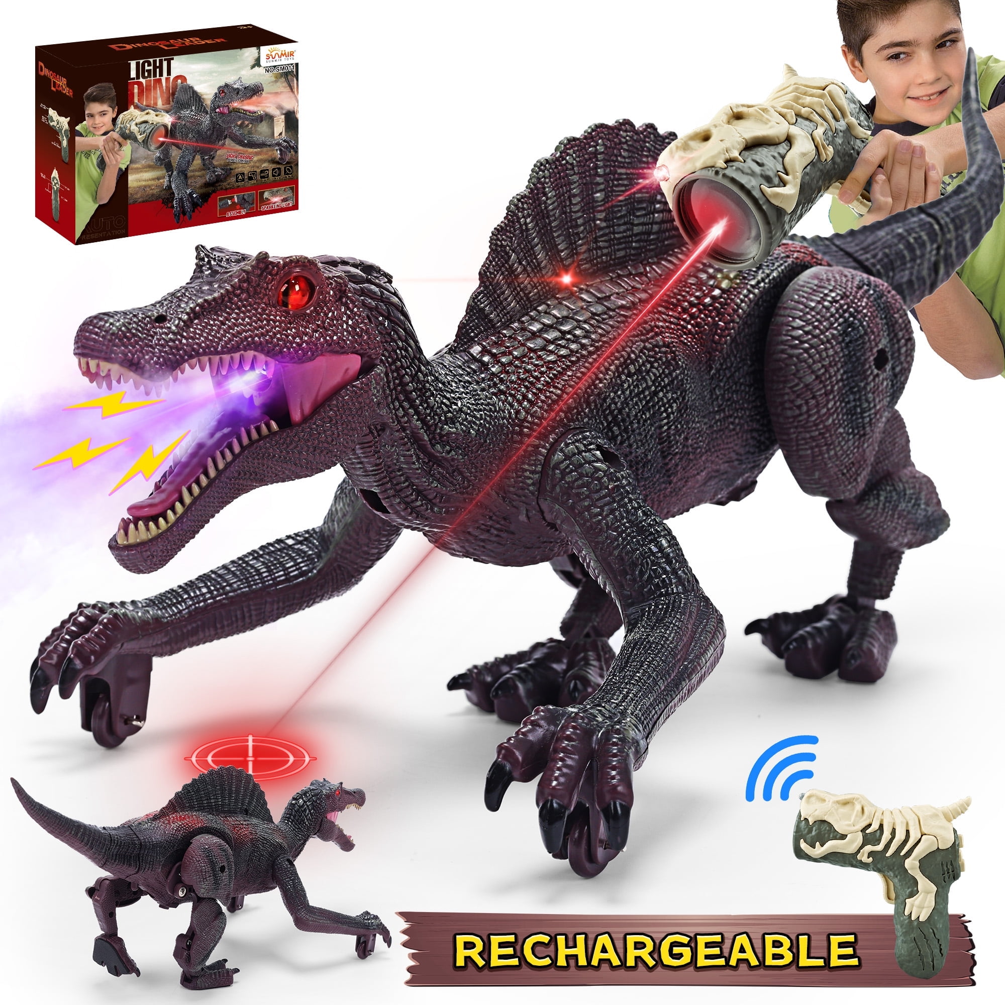 Remote Control Dinosaur Toys, RC Dinosaur with Indicator Light Chasing ...