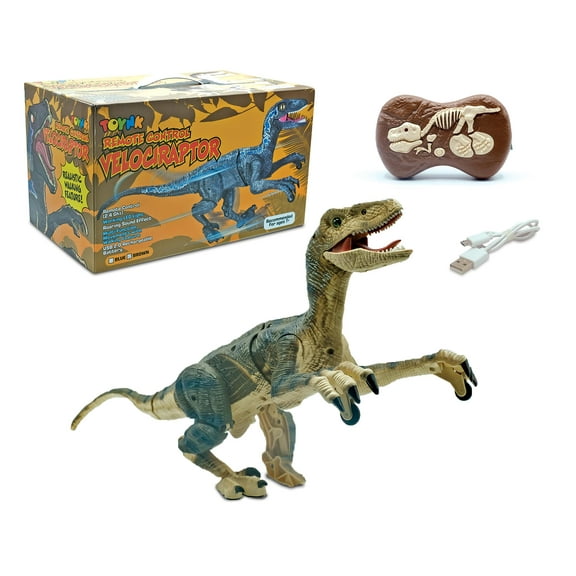 RC Dinosaur Velociraptor Toy with Realistic Walking and Sound Effects | Brown