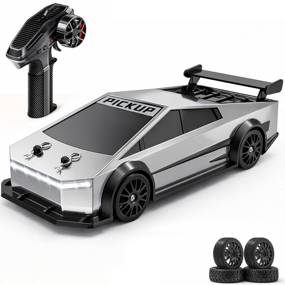 RC Drift Car,1:24 4WD Futuristic Pickup Remote Control Car, High/Low Speed, 2.4GHz LED Toy Car,2 Sets of Drift & Off-Road Tires,Gift for Boys Girls 6-16( silver, 4-wheel)