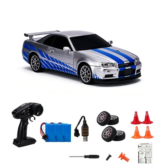 RC Drift Car, 1:24 Die-Cast RC Car 4WD High Speed Racing Car 9 mph with Alloy Body and LED Lighting, Remote Control Drift RC Vehicle with Openable Doors, Gift for Adults