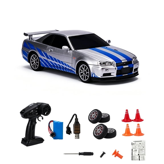 RC Drift Car, 1:24 Die-Cast RC Car 4WD High Speed Racing Car 9 mph with Alloy Body and LED Lighting, Remote Control Drift RC Vehicle with Openable Doors, Gift for Adults