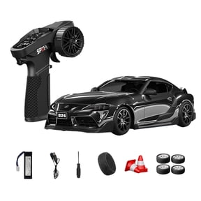 RC Drift Car 1/24 Professional 4WD with Gyro Dual Tire System 2.4GHz Full Proportional High-Speed Racing Model with LED Lights