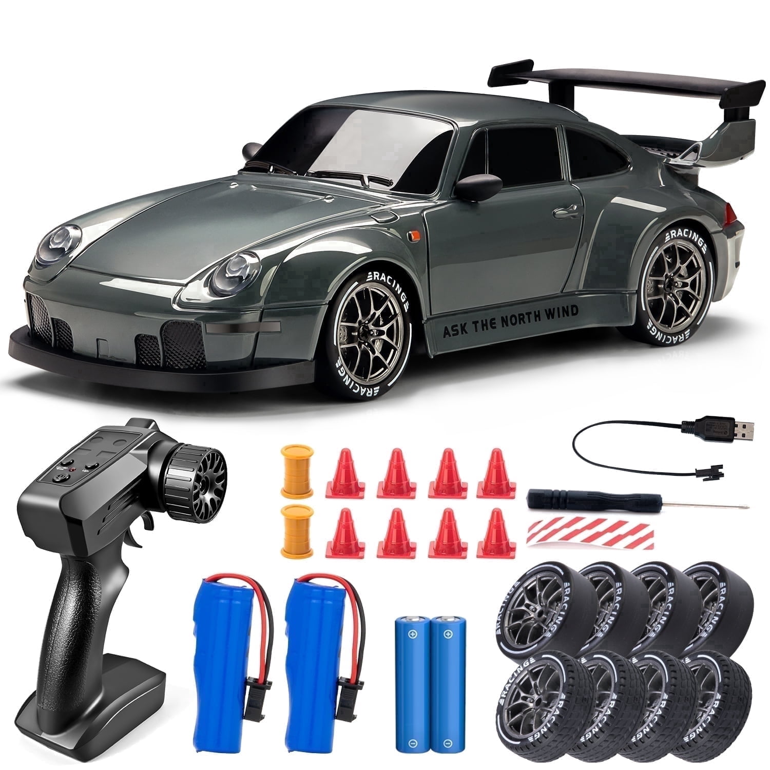 Storvive RC Drift Car, 1:24 Remote Control Car, 20KM/H 4WD High Speed RC Race with Two Batteries, LED Lights, Vehicle for Adults Boys Girls