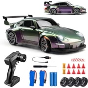 RC Drift Car, 124 Scale Remote Control Vehicle with LED Lights, 2.4GHz 20KM/H 4WD High Speed RC Cars, Drifting Tires Two Batteries, Racing Sports Toy Idea Gift for Adults Boys Girls and Kids