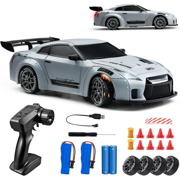RC Drift Car, 1:24 Scale Remote Control Vehicle with LED Lights, 2.4GHz 20KM/H 4WD High Speed RC Cars, Drifting Tires&Two Batteries, Racing Sports Toy Idea Gift for Adults Boys Girls and Kids