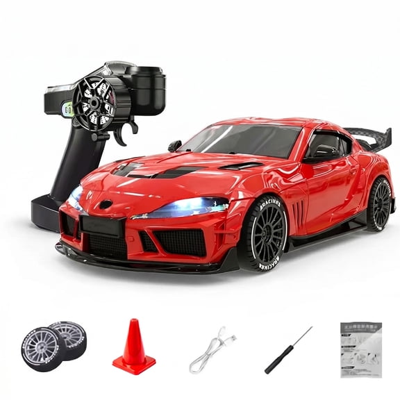 RC Drift Car 1:43 Scale, Waking Lion Mini Remote Control Drift Car with Gyro Stabilization & Full Proportional Control, 2.4GHz Light Up RC Car for Indoor Racing and Office Desk Play