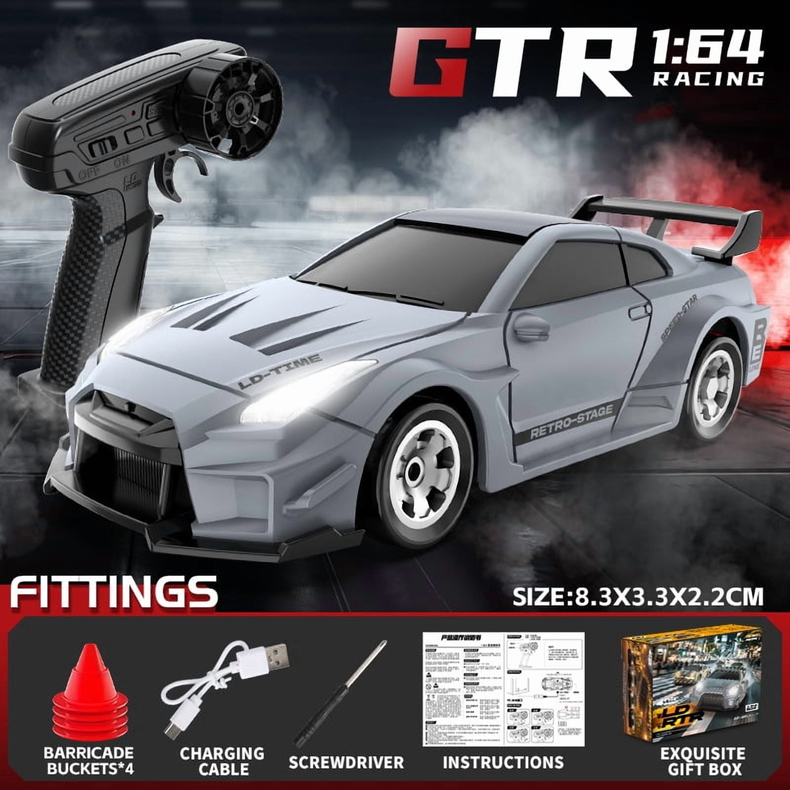RC Drift Car, 1/64 Mini RC Drift Car, 2.4GHz Remote Control Cars, 4WD High Speed Racing with Lights,Gift for Adults, Kids, Boys, Girls