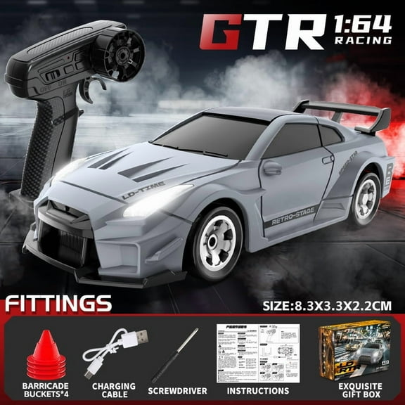 RC Drift Car, 1/64 Mini RC Drift Car, 2.4GHz Remote Control Cars, 4WD High Speed Racing with Lights,Gift for Adults, Kids, Boys, Girls