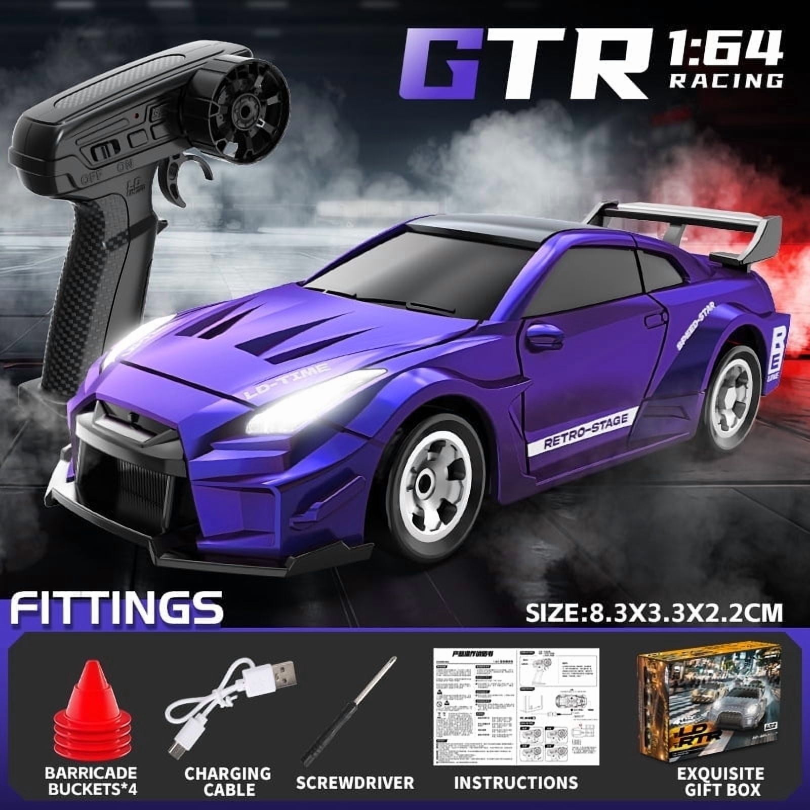 1/64 RC Drift Car, Mini Remote Control Cars, 4WD High Speed Racing with Lights, Birthday Gifts for Adults & Kids