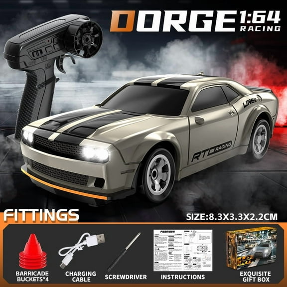 RC Drift Car, 1/64 Mini RC Drift Car, 2.4GHz Remote Control Cars, 4WD High Speed Racing with Lights,Gift for Adults, Kids, Boys, Girls