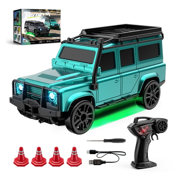 RC Drift Car, 1:64 Scale 2.4G 4WD High Speed 15KM/H Realistic Mini Off-Road RC Racing Car with Led Lights for Indoor and Outdoor Play, Collectible Gift for Adults (RTR Version)
