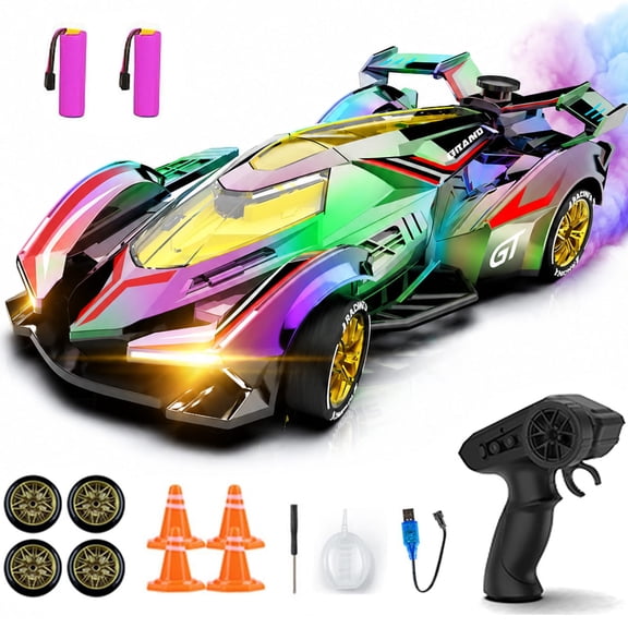 RC Drift Car, 2.4GHz 4WD Spray Remote Control Car, High Speed RC Sport Toy Cars Racing Vehicle with Two Batteries & Drifting Tires  for Adults