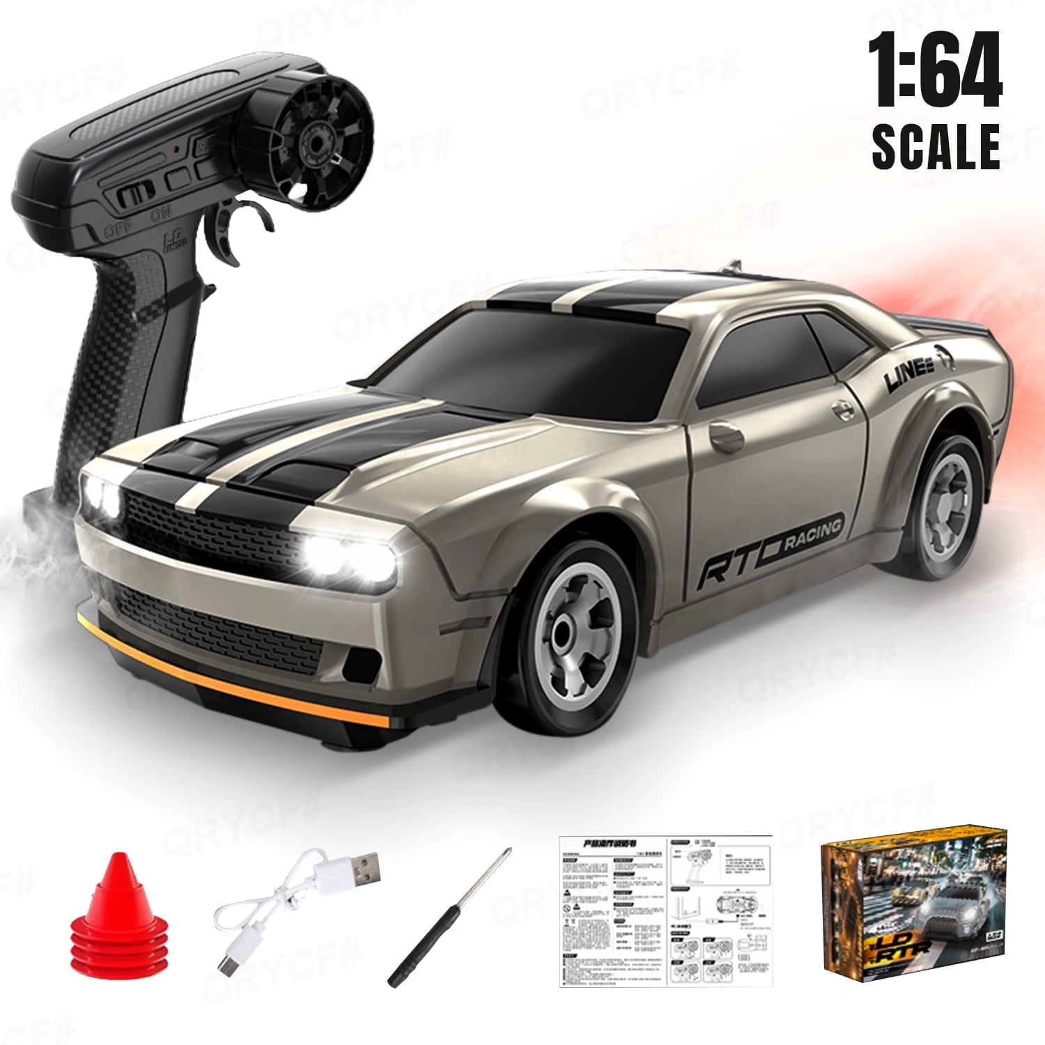 1/64 Remote Control Drift Car 4WD RC 2.4G Mini Race Car Toy High Speed Model(Silver)