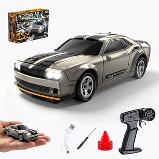 RC Drift Car 1/64 Mini Fully Proportional 4WD with Lights, Desktop Remote Control Racing Vehicle for Kids & Adults Birthday Gifts(Silver)