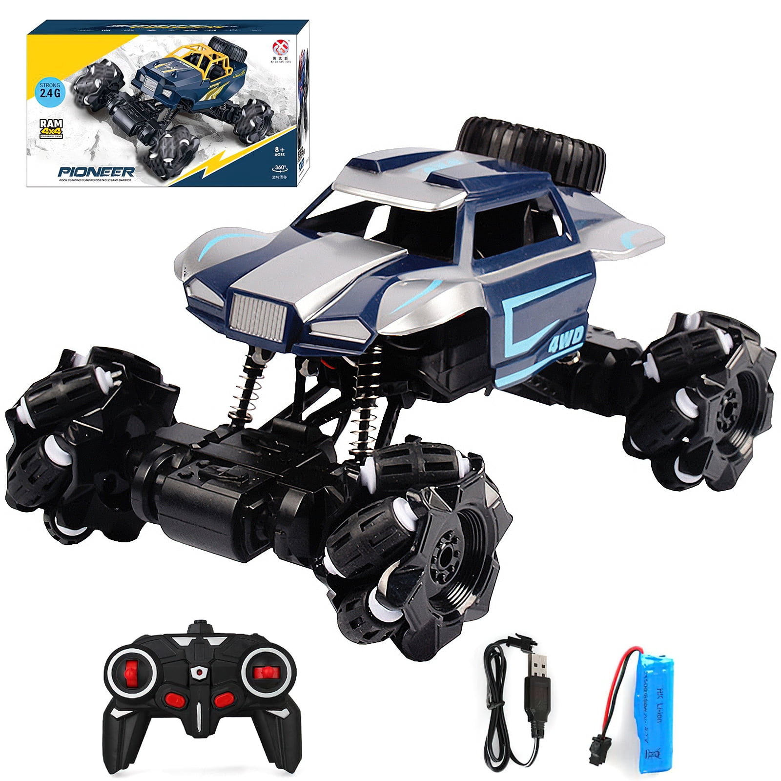 RC Drift Cars, 2.4GHz 4WD Remote Control Car, 360° Flips RC Stunt Toy Car with Lights for Boys