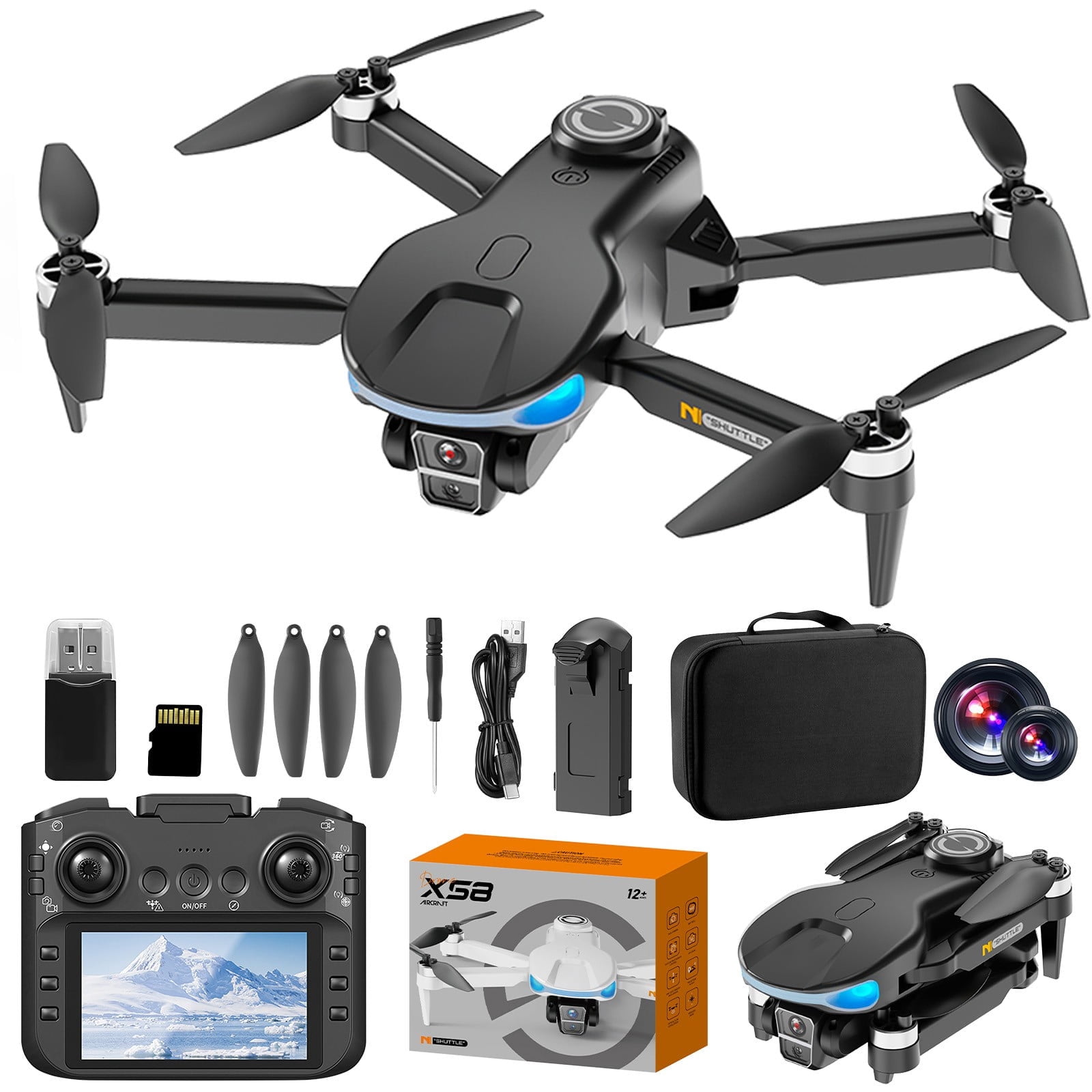 RC Drone with 1080P Camera, 4.3-Inch Screen Remote Control, Brushless Motor for Stable Flight, 22-Minute Long Flight Time with Obstacle Avoidance for Beginners