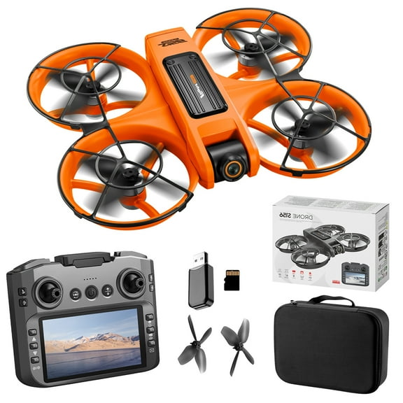 RC Drone with 4.92in Screen Remote, UHD Dual Camera, Brushless Motor, Optical Flow Hover, 360 ° Propeller Guard, 50X Zoom, LED, 2 Batteries, Quadcopter for Beginners (Orange)