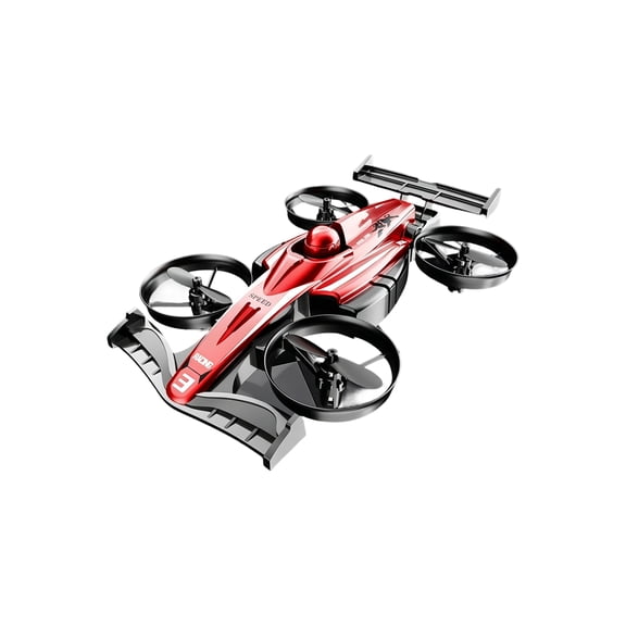 RC Drone, Red Dual Mode Land and Air Stunt Drift Quadcopter, 6 Pcs Total with Remote Controller Manual Charging Cable 2 Replacement Blades, Kids Beginners Outdoor Indoor Flight Racing Play Toy