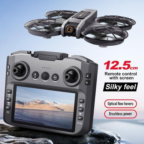 RC Drone With Screen On Controller, Brushless Motor Drone with Dual Cameras, Optical Flow Positioning, 6CH Gyro, WIFI FPV, 100m Range, True 12-15min Flight, 3 Speeds, USB Rechargeable