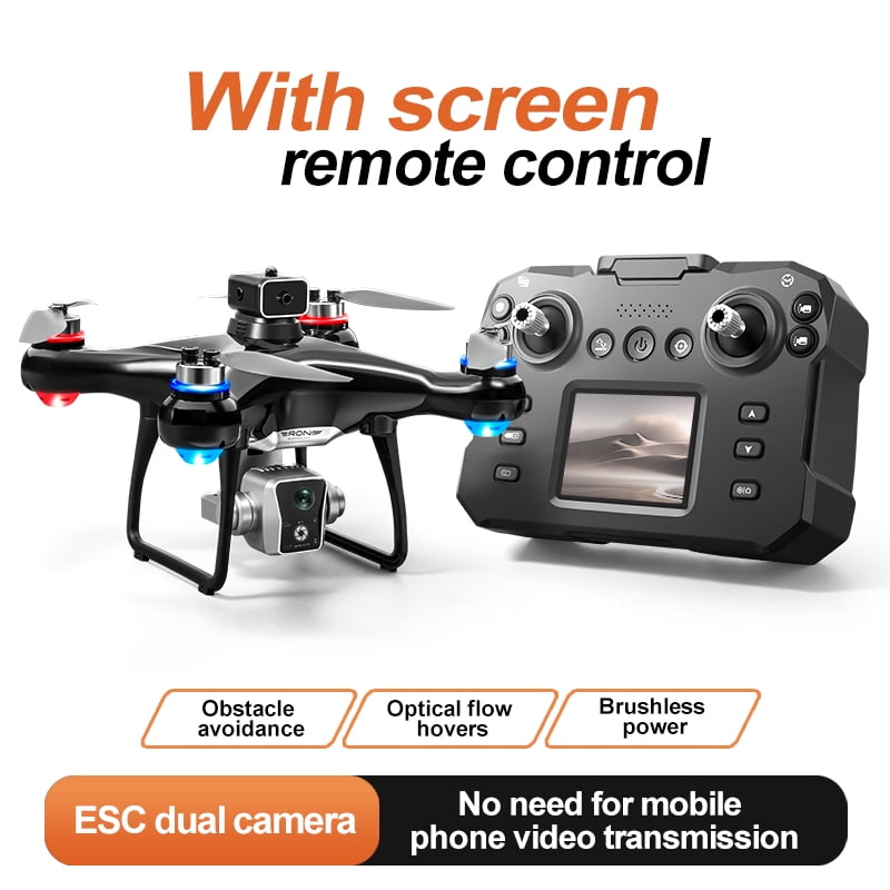 RC Drone With Screen Display, Dual Camera, Stunt Rolling, Optical Flow Hover, LED Lights, Speed Adjustment, Impact-Resistant ABS Shell, Quadcopter, 2 Batteries, Memory Card, Card Reader, , Handbag