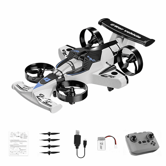 RC Drone for Adults 2-in-1 Done & Remote Control Car with Lights, Remote Control Quadcopter with Land Mode for Christmas Birthday Gifts(White)