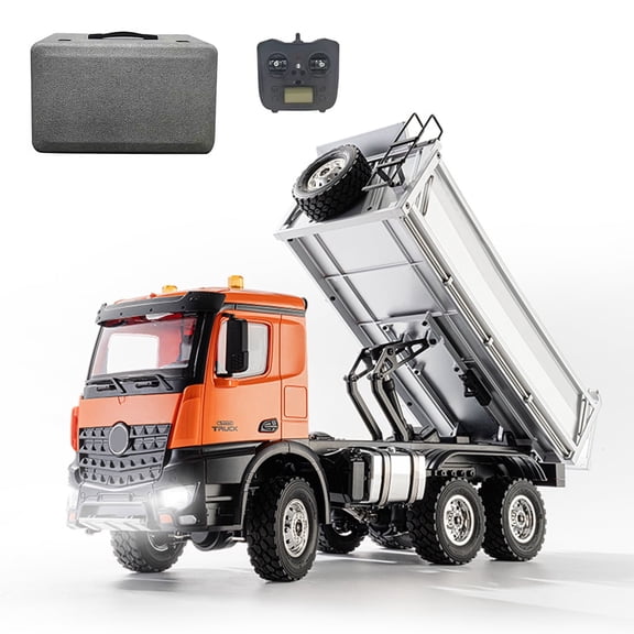 RC Dump Truck, 1:14 Scale 14CH 6WD Full-Proportional Alloy Realistic RC Construction Vehicle with Led Lights & Advanced Suspension, Indoor and Outdoor Play, Gift for Adults (RTR/Orange)