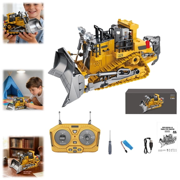 RC Dump Truck Toy, Remote Control Play Truck Construction Vehicles, 9CH 2.4Ghz Electric Trucks with Metal Bed & Light, 2 Rechargeable Batteries RC Car Toys for Halloween Chirstmas Birthday Gifts