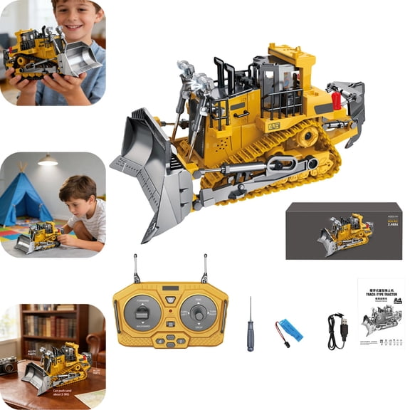 RC Dump Truck Toy, Remote Control Play Truck Construction Vehicles, 9CH 2.4Ghz Electric Trucks with Metal Bed & Light, 2 Rechargeable Batteries RC Car Toys for Halloween Chirstmas Birthday Gifts