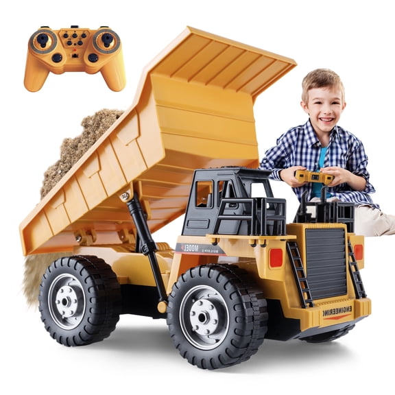 RC Dump Truck Toys, 11 Channel Remote Control Dump Truck, RC Construction Vehicles with Sound and Light, Perfect Gift for Boys Kids Christmas Birthday