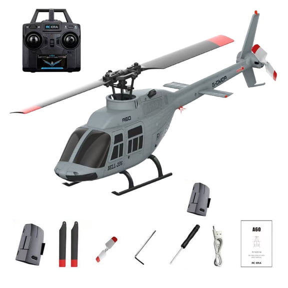 RC ERA A60 Bell 206 RC Helicopter for Adults, 1/42 Scale Single Rotor Flapless RC Helicopter, 6G 6CH Remote Control Aircraft Model with Altitude Hold & One-Key Takeoff Landing (RTF/2 Battery)