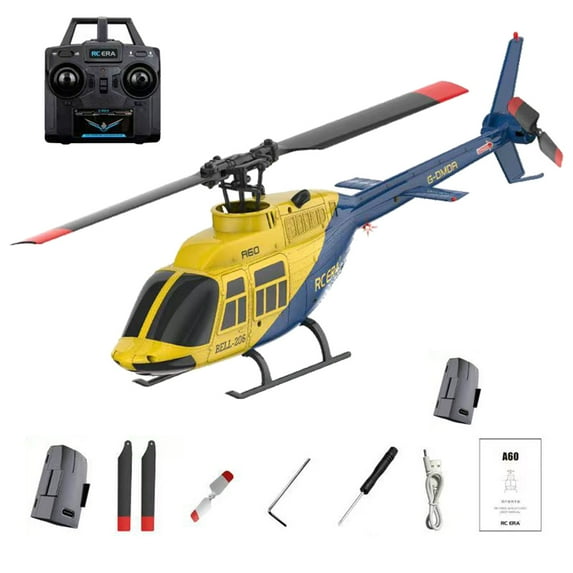 RC ERA A60 Bell 206 RC Helicopter for Adults, 1/42 Scale Single Rotor Flapless RC Helicopter, 6G 6CH Remote Control Aircraft Model with Altitude Hold & One-Key Takeoff Landing (RTF/2 Battery)