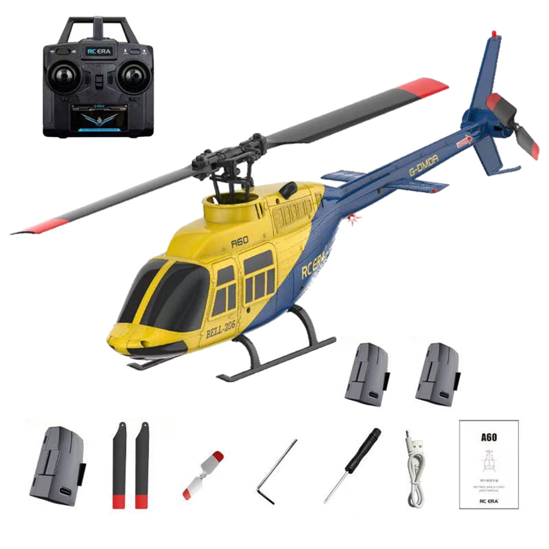 RC ERA A60 RC Helicopter 6CH 6G Mode 1/42 Single Rotor Aircraft with Altitude Hold, Optical Flow Option, Low Voltage Alert, One Key Takeoff Landing for Adults & Beginners, RTF - 3 batteries