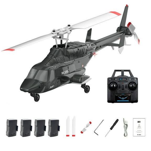 RC ERA A61 Single Rotor RC Helicopter, 1/53 Scale 4CH Remote Control Helicopter with One-Key Takeoff/Landing, Fixed Height & Optical Flow, 2.4GHz RC Aircraft Model with 4 Batteries,Black