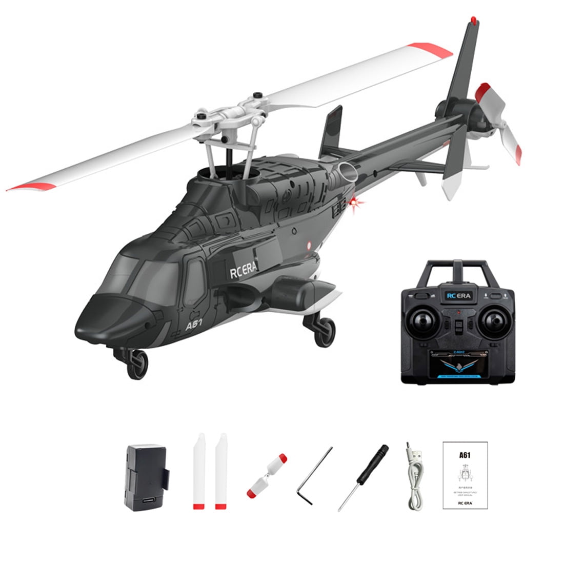 RC ERA A61 Single Rotor RC Helicopter, 1/53 Scale 4CH Remote Control Helicopter with One-Key Takeoff/Landing, Fixed Height & Optical Flow, 2.4GHz RC Aircraft Model with 1 battery,Black