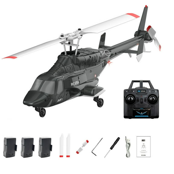 RC ERA A61 Single Rotor RC Helicopter, 1/53 Scale 4CH Remote Control Helicopter with One-Key Takeoff/Landing, Fixed Height & Optical Flow, 2.4GHz RC Aircraft Model with 3 Batteries,Black