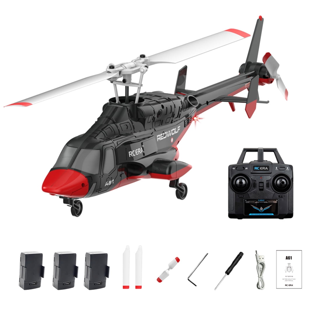 RC ERA A61 Single Rotor RC Helicopter with 2.4G Remote Control, 1/52 Scale 4CH Little Air-wolf RC Helicopter Model with One-Key Takeoff/Landing for Enthusiasts
