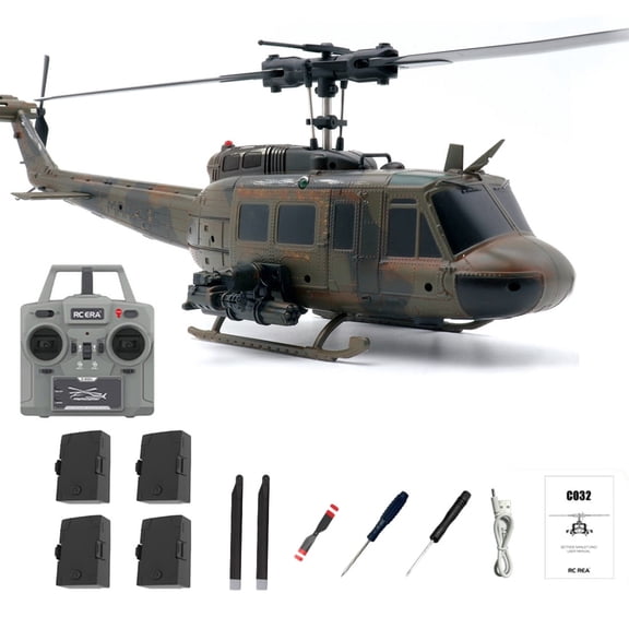 C032 6-Axis Gyro Flybarless RC Helicopter with One-Key Takeoff/Landing, 1/48 Scale UH-1 Huey 6CH 3D Invert Flight Brushless RC Helicopter with Altitude Hold & Optical Flow Positioning