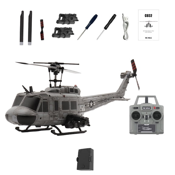 C032 6-Axis Gyro Flybarless RC Helicopter with One-Key Takeoff/Landing, 1/48 Scale UH-1 Huey 6CH 3D Invert Flight Brushless RC Helicopter with Altitude Hold & Optical Flow Positioning
