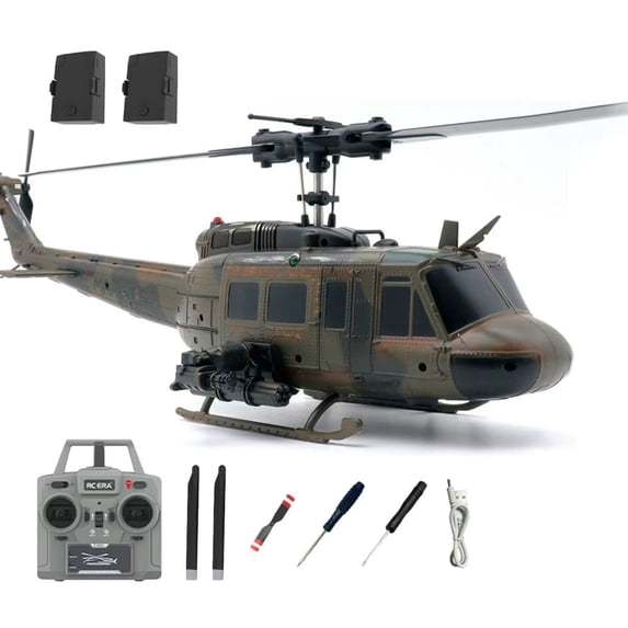 RC ERA C032 RC Helicopter with 3D Invert Flight, 1/48 UH-1 Huey 6CH 6-Axis Gyro Flybarless One-Key Takeoff/Landing RC Helicopter with Altitude Hold & Optical Flow Positioning for Enthusiasts