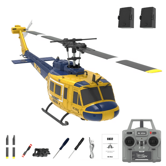 RC ERA C032 RC Helicopter with 3D Invert Flight, 1/48 UH-1 Huey 6CH 6-Axis Gyro Flybarless One-Key Takeoff/Landing RC Helicopter with Altitude Hold & Optical Flow Positioning for Enthusiasts